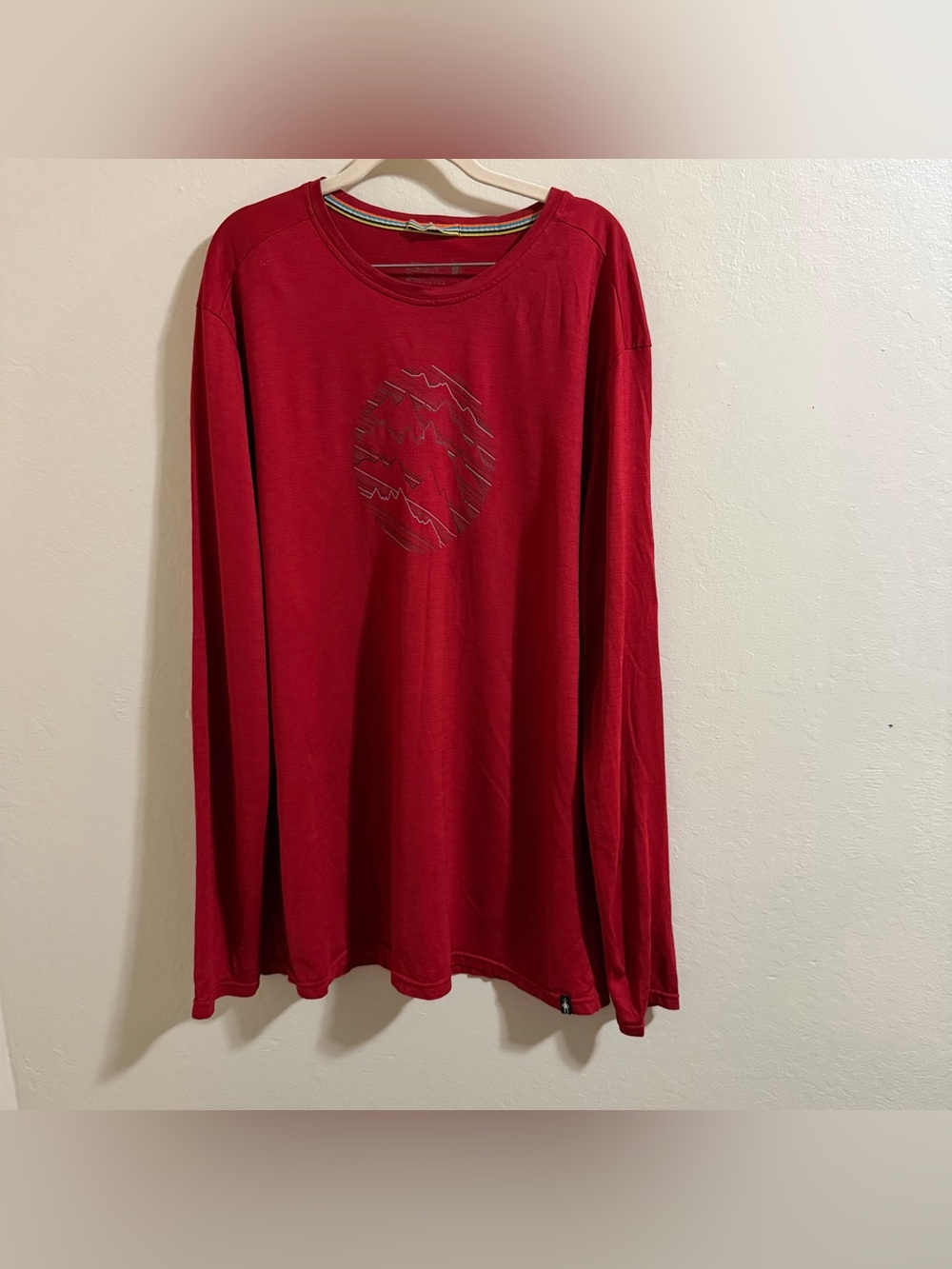 Smartwool Men XL Merino Sport 150 Topo Storm Long Sleeve Red Graphic Tee Hiking